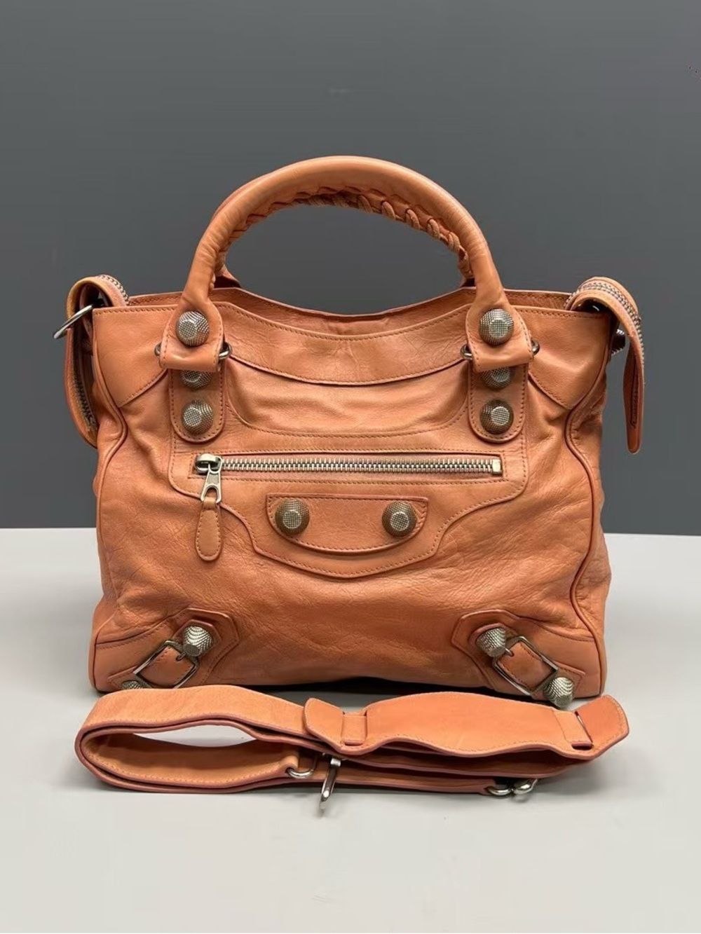 Balenciaga Orange Leather Shoulder Bag with Top Handles